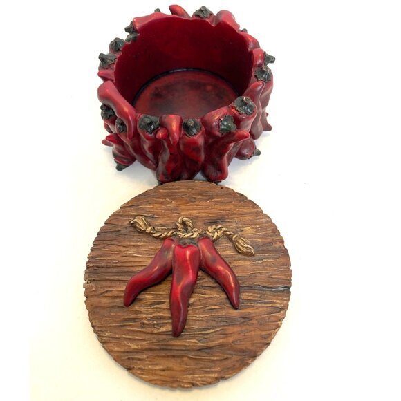 Red Hot Chili Jalapeno Pepper Southwestern Kitchen Jewelry Trinket Box Lid VTG - Picture 3 of 9